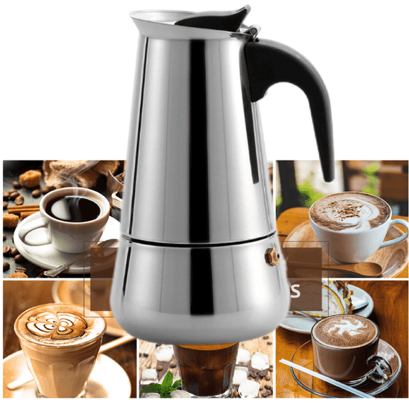 XYKA Clearance Stainless Steel Coffee Maker Pot Induction Stovetop Espresso Drip Coffee Maker Polished Elegant Design Food Grade Durable Safe Threaded Lid Rust Resistant Frosted Handle Suitable