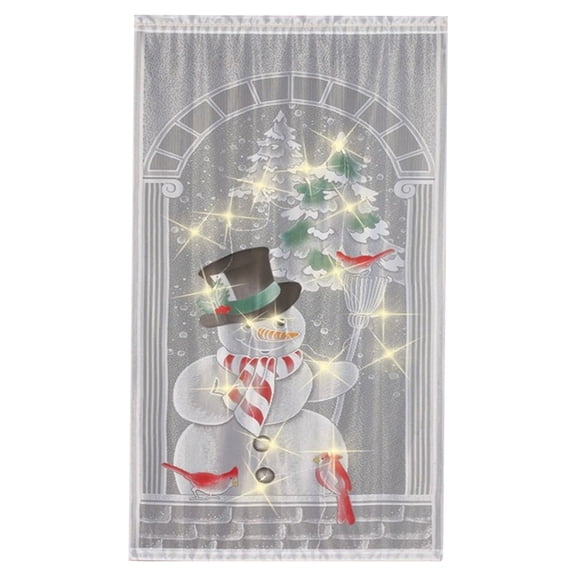XYKA Festive Christmas Snowman and Holly Leaf Curtains with LED Lights Perfect for Living Room, Bedroom, or Party Décor&nbsp; Lightweight, and Easy-to-Clean Polyester Vertical Door Curtains
