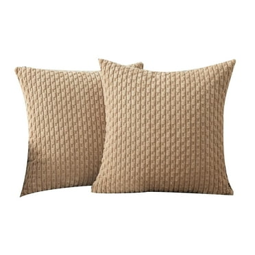 XYKA Pack of 2 Tan Corduroy Decorative Throw Pillow 16x16 Soft Boho Striped Pillow for Autumn Sofa Living Room Couch or Bed Exquisitely Crafted Pillow Feature a Cozy Corduroy Fabric with an Elegant