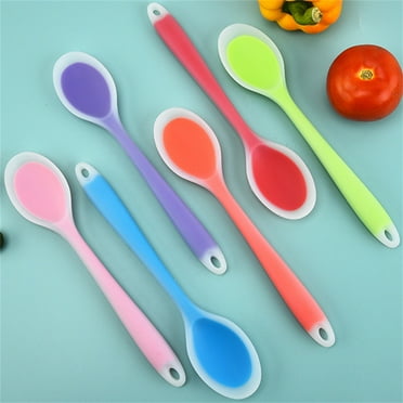 XYKA Set of 4 Silicone Cooking Spoons Heat up to 428°F Non-Stick Kitchen Gadgets for Cooking Baking and Serving Food-Grade Silicone Soup Spoons in Colors with Hanging Hole for Easy Storage Perfect