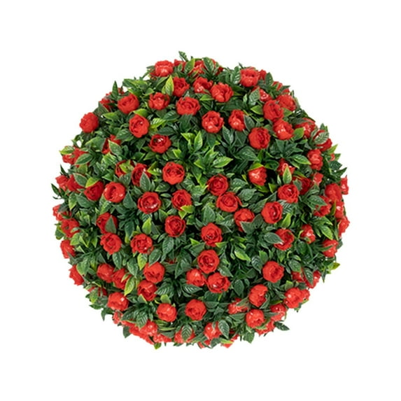 XYKA Tall Artificial Rose Topiary Ball Tree 21.6” Tall Artificial Rose Topiary Ball Tree Set of 2 Pack Potted Bushes UV Resistant Potted Plants for Indoor Outdoor Home 