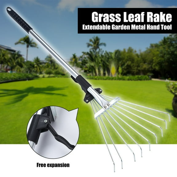 XYKA Telescopic Garden Rake Adjustable Extendable Hand Rake for Leaves Grass and Debris Lightweight Durable Patio Lawn Yard Tool with Comfort Grip Extends up to 74cm Perfect for Narrow Beds Borders