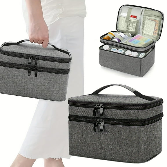 XYKA Travel Medicine Storage Bag, Double-Layer Large Capacity Medication Organizer with Mesh Pockets, Portable Medical Kits for Home, Car, Office & Outdoor Travel, Camping, Hiking