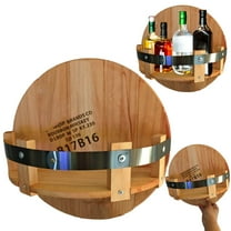 XYKA Vintage Wooden Wall Mounted Barrel Shelf for Kitchen Storage Wine Rack Display Holds 7 Bottles Liquor Barware with Polyurethane Finish Rustic Design Ready to Mount with Sturdy Bracket System