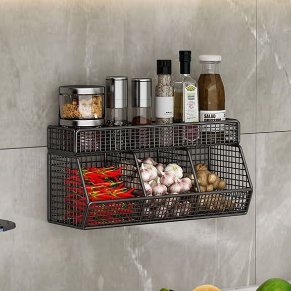 XYKA Wall Mounted Kitchen Storage Shelf Wire Mesh Organizer Basket for Onions Garlic Small Items Easy Installation Large Capacity Rack for Efficient Drying Clutter- Countertop for Home Kitchen Use