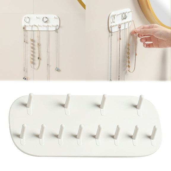 XYKA White Jewelry Necklace Holder Hanging Jewelry Organizer Storage Hook Wall Mounted No Drill Jewelry Display Rack Elegant Accessory Organizer For Necklaces Earrings And Bracelets
