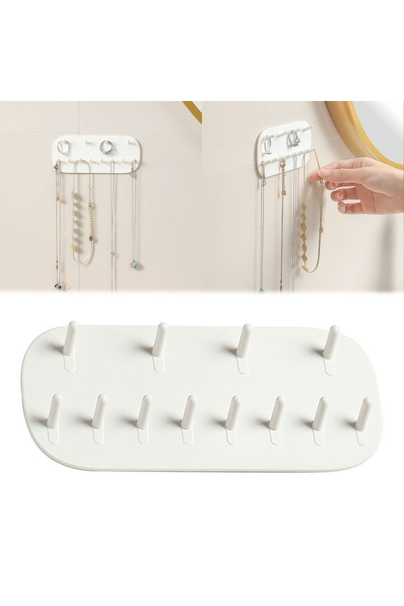 White Jewelry Necklace Holder Hanging Jewelry Organizer Storage Hook Wall Mounted No Drill Jewelry Display Rack Elegant Accessory Organizer For Necklaces Earrings And Bracelets