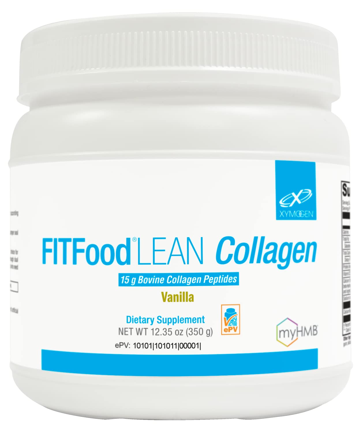 XYMOGEN FIT Lean Food Collagen - Muscle Recovery & Connective Tissue Support - Collagen Peptide Protein Powder - With HMB & Vitamin D3 - Vanilla - 14 Servings (13.83 oz)
