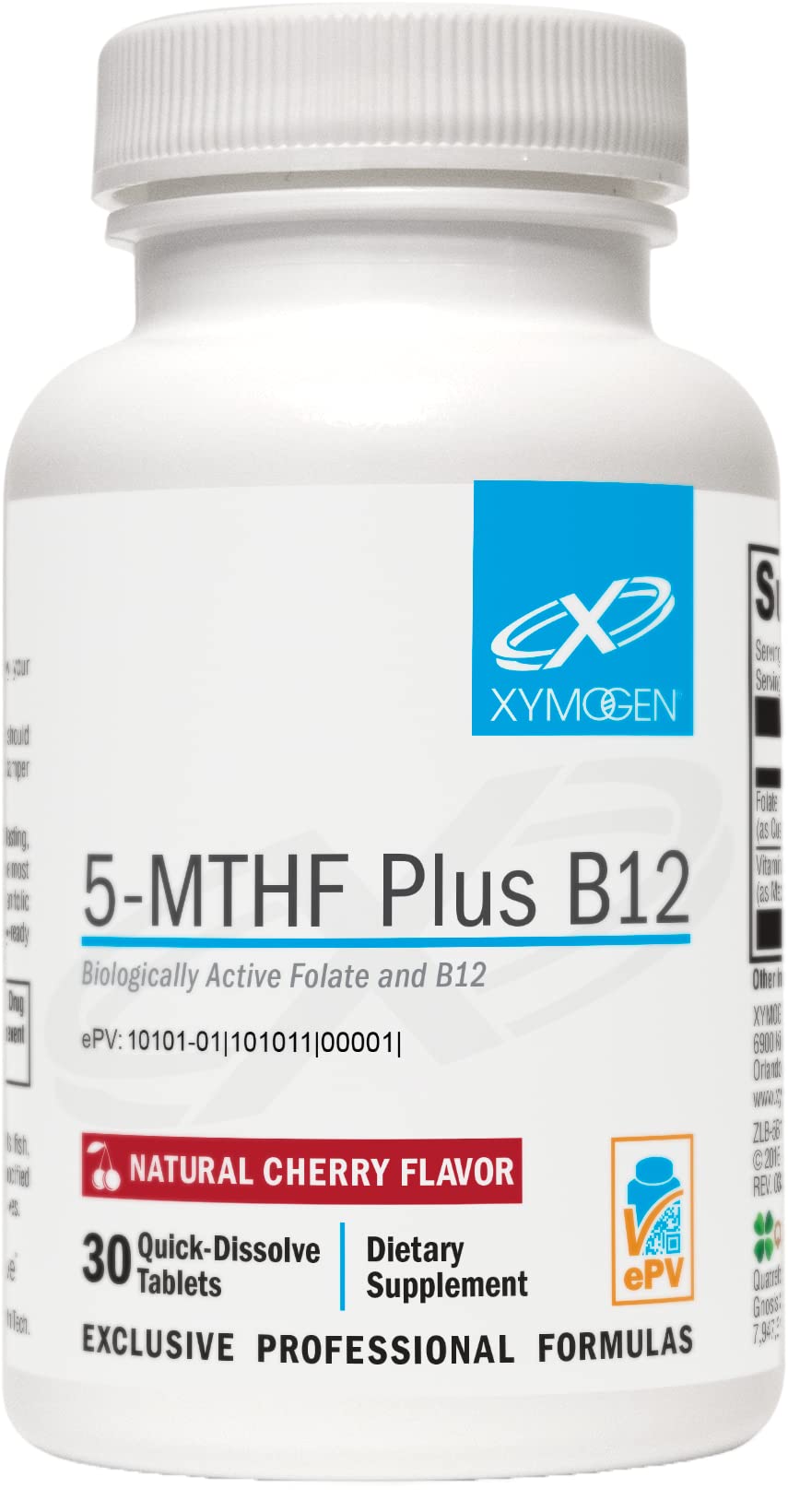 XYMOGEN 5-MTHF Plus B12 - Biologically Active L Methylfolate Supplement - Support Methylation & Nervous System Health - Great-Tasting Cherry Flavor (30 Quick-Dissolve Tablets)