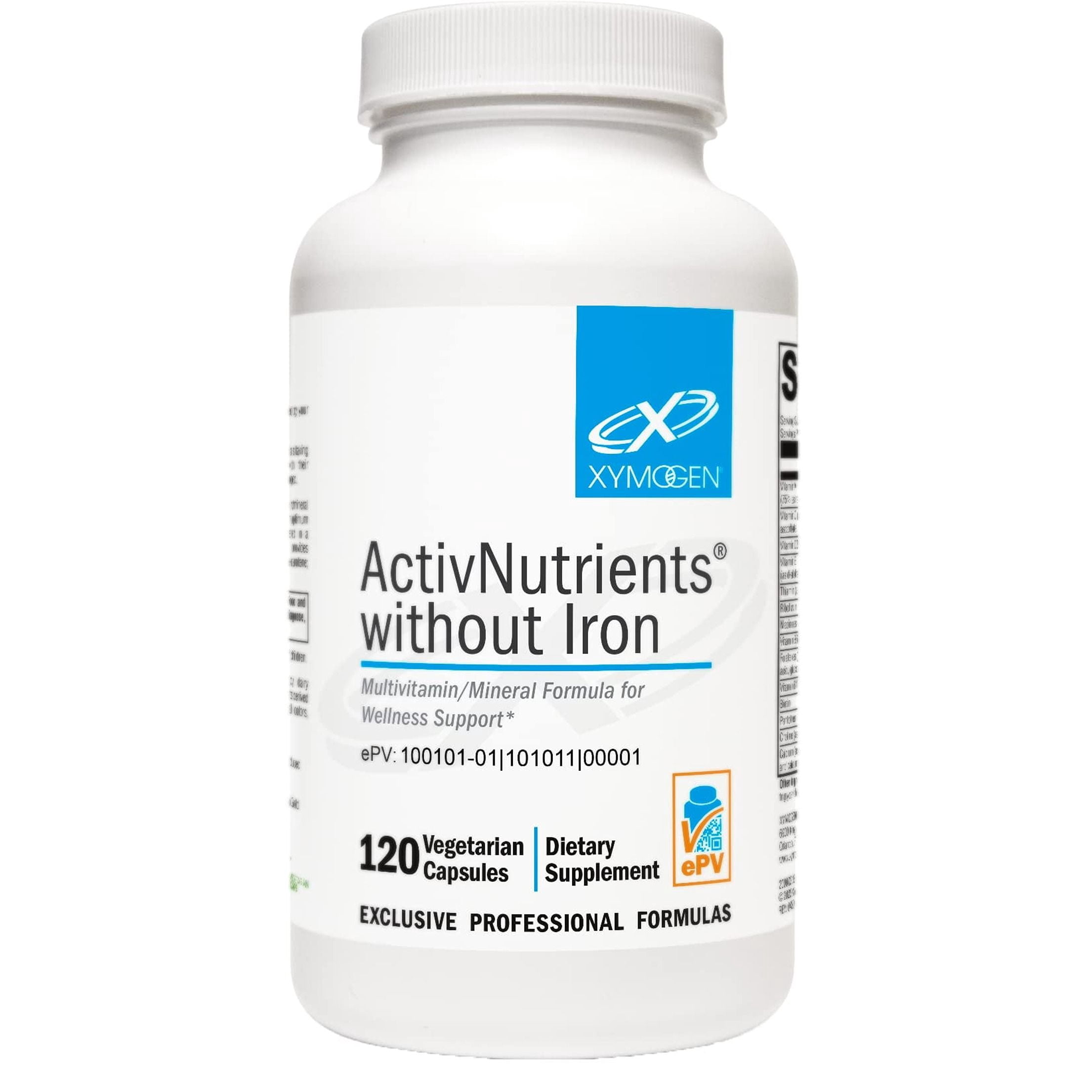 XYMOGEN ActivNutrients without Iron - No Iron Multivitamin for Wellness Support - Energy Production & Immune Support - Antioxidant Activity - Gluten-Free & Dairy-Free - 120 Count