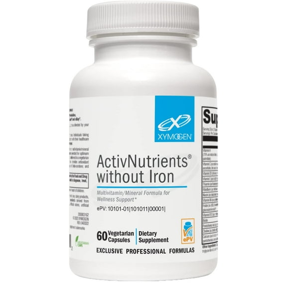 XYMOGEN ActivNutrients Without Iron - Multivitamin Multimineral for Wellness, Immune, Energy and Mood Support - Chelated Minerals + Active B Vitamins with Folate (60 Capsules)