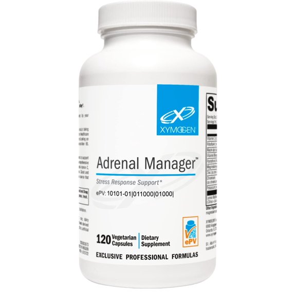 XYMOGEN Adrenal Manager - Energy, Stress Response + Adrenal Gland Support - Adrenal Supplement with L-Tyrosine, Zinc Chelate, VIT B6, Magnesium, Pantothenic Acid, Rhodiola Rosea (120 Capsules)