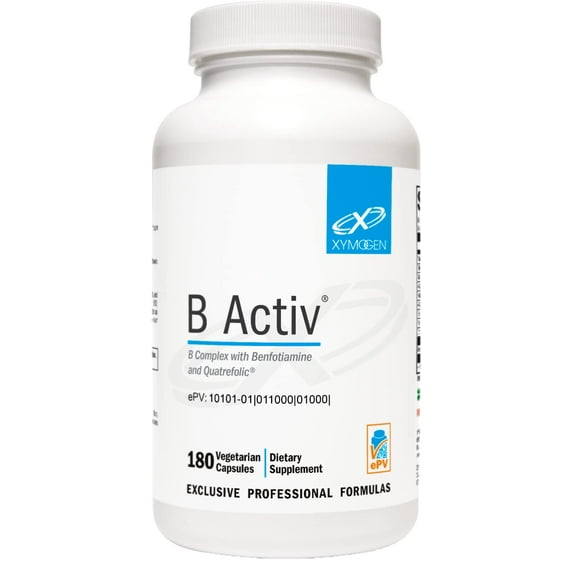 XYMOGEN B Activ Vitamin B Complex with Benfotiamine, Methylfolate, Biotin, Vitamin B6 - Energy Supplements Vitamin B12 (Methylcobalamin b12) - Adrenal Support + Mood Support Supplement (180 Capsules)