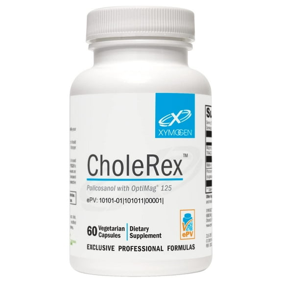 XYMOGEN CholeRex - Policosanol 10mg to Help Maintain Normal Blood Lipid Levels, Promote Healthy Blood Flow + Vessel Integrity - Enhanced with 2 Bioavailable Magnesium Chelates (60 Capsules)