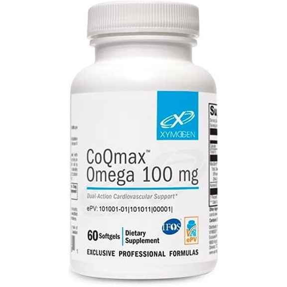XYMOGEN CoQmax Omega 100 mg - Dual-Action Heart Health Support - CoQ10 Plus Fish Oil Omega-3 - MaxSimil Monoglyceride EPA DHA - Enhanced Absorption - 60 Softgels