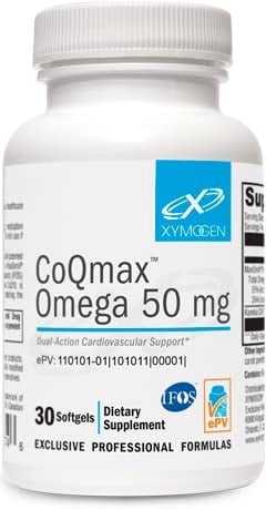 XYMOGEN CoQmax Omega 50 mg - Dual-Action Heart Health Support - CoQ10 Plus Fish Oil Omega-3 - MaxSimil Monoglyceride EPA DHA - Enhanced Absorption - 30 Softgels