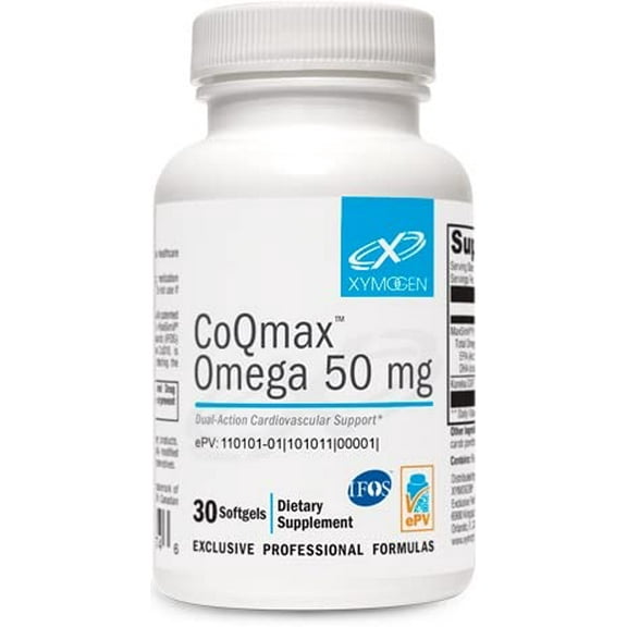 XYMOGEN CoQmax Omega 50 mg - CoQ10 + Fish Oil Omega 3 Supplement - Dual-Action Heart Health Support - Coenzyme q10 + Specialized Fish Oil for 3X Greater Absorption of EPA DHA (30 Softgels)