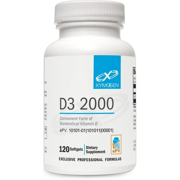 XYMOGEN D3 2000 - Bioavailable Vitamin D3 2000 IU (50 mcg) - High Strength Vitamin D Supplement for Immune Bone & Heart Health Support - 120 Softgels