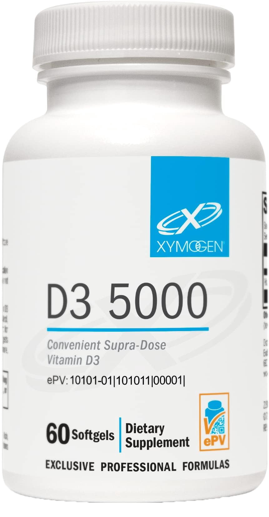 XYMOGEN D3 5000 - Bioavailable Vitamin D3 5000 IU (125 mcg) - High Strength Vitamin D Supplement for Immune Bone & Heart Health Support - 60 Softgels