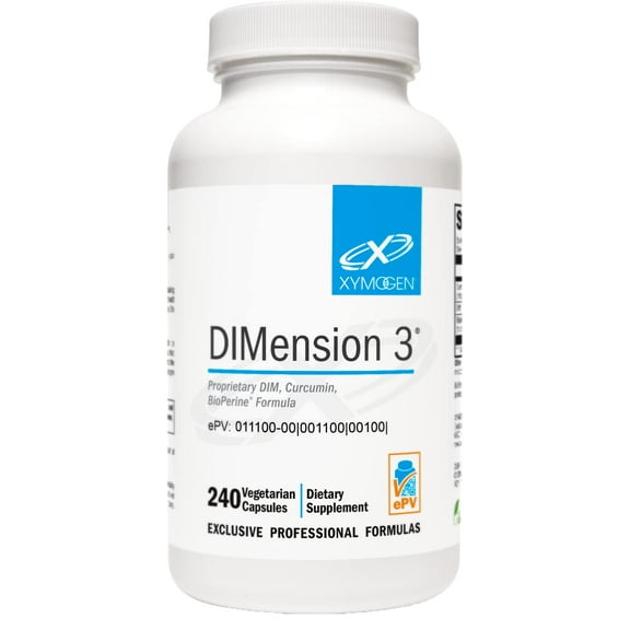 XYMOGEN Dimension 3 - Diindolylmethane DIM Supplement with Curcumin + BioPerine - Supports Healthy Estrogen Detox, Hormonal Balance for Women and Men - Menopause Relief + PMS Support (240 Capsules)