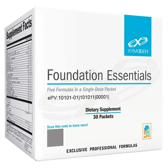XYMOGEN Foundation Essentials - 5-Product Packets with ProbioMax Probiotic, ActivNutrients Multivitamin Without Iron, Omega MonoPure 650 Fish Oil, OptiMag Magnesium + Vitamin D3 2000 (30 Packets)