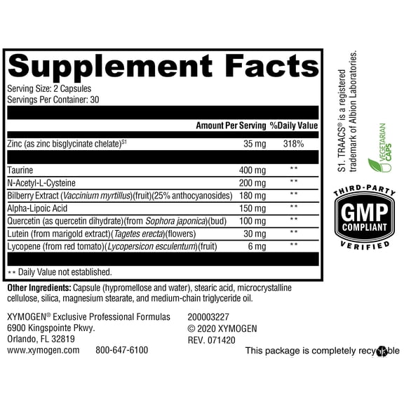 XYMOGEN I-Sight - Supports Healthy Eye Structure and Function - Helps Protect Macula, Retina + Lens Integrity with NAC, ALA, Lutein, Lycopene, Bilberry Extract, Quercetin (60 Capsules)