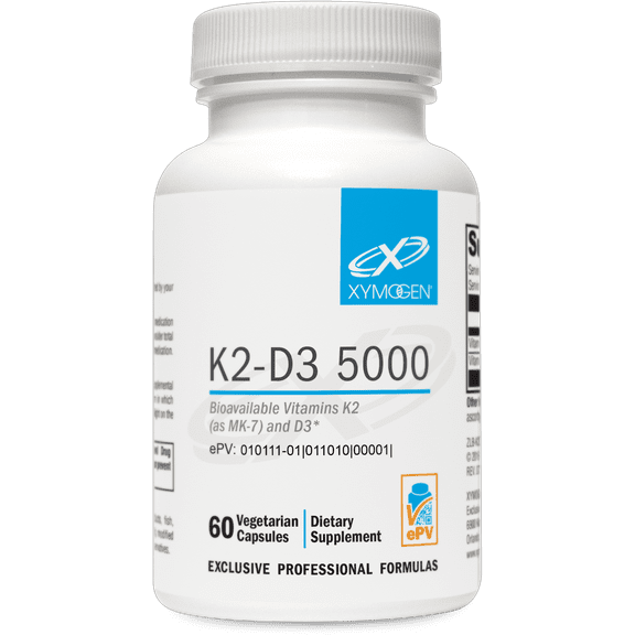 XYMOGEN K2-D3 5000 - Vitamin D3 K2 - Bioavailable Vitamin D 5000 IU (Cholecalciferol) with Vitamin K2 MK-7 - Heart, Arterial, Bone Health + Immune Support Supplement (60 Capsules)