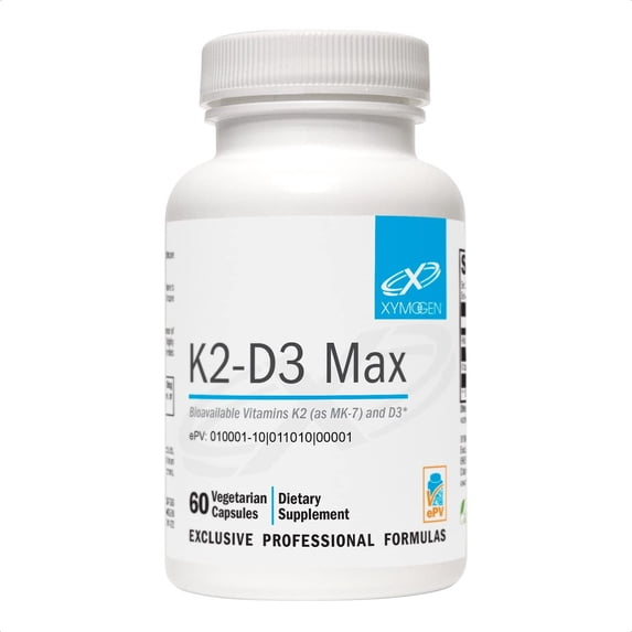 XYMOGEN K2-D3 Max - Vitamin D3 K2 Supplement for Bone & Immune Support* - High-Strength K2 MK-7 - Non-GMO, Gluten-Free, Vegetarian - 60 Capsules