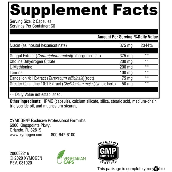 XYMOGEN LipotropiX - Lipid Metabolism + Liver Support - Dandelion + Celandine to Support Bile Flow, Guggul Extract + Inositol Hexanicotinate Maintain Already Healthy Blood Lipid Levels (120 Capsules)