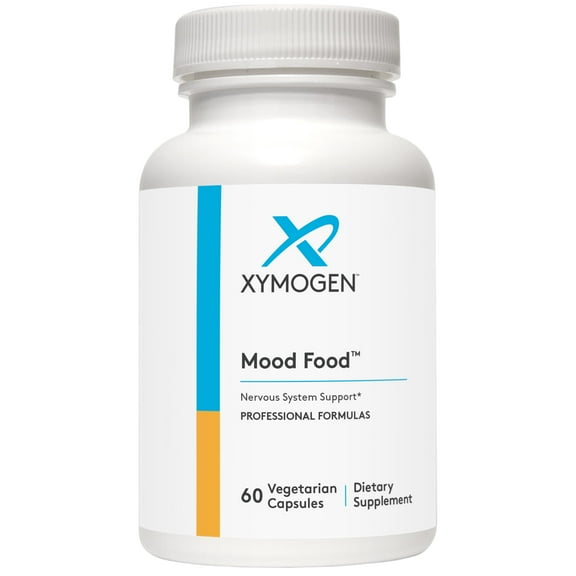 XYMOGEN Mood Food - Nervous System, Relaxation & Mood Support Supplement - Folate, B12, B6 with Magnesium, 5-HTP & GABA Supplement - Vegan & Non-GMO (60 Capsules)