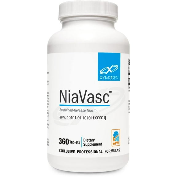 XYMOGEN NiaVasc - Sustained-Release 500 mg Niacin - Supports Healthy Blood Lipids & Normal Carotid Intima-Media Thickness - Vegetarian, Non-GMO & Gluten Free - 360 Capsules