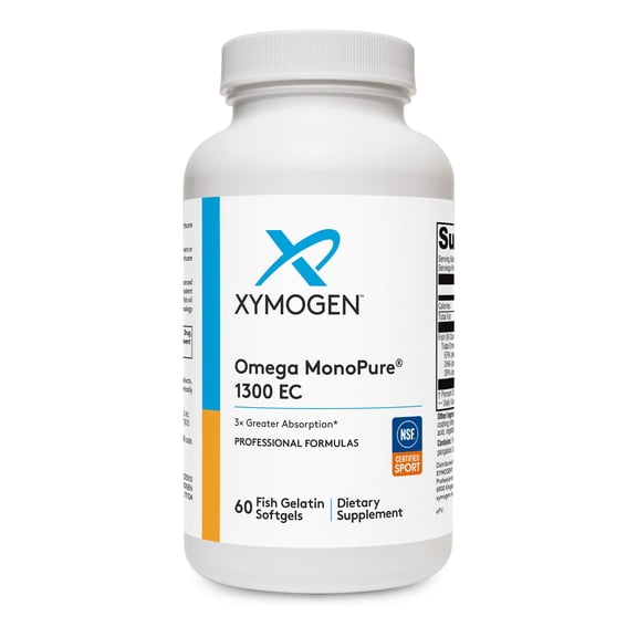 XYMOGEN Omega MonoPure 1300 EC - Heart & Brain Support - DHA & EPA Omega-3 Fish Oil - Monoglyceride High Absorption Softgels - Enteric Coated - 60 Softgels