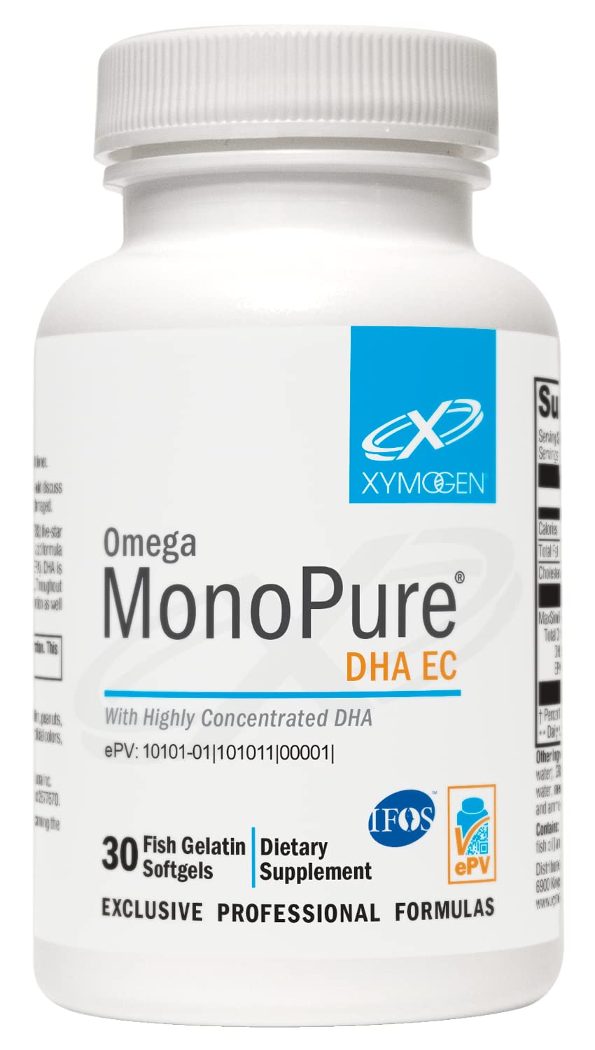 XYMOGEN Omega MonoPure DHA EC - Cardiovascular Immune & Brain Support - Concentrated DHA Fish Oil - Monoglyceride Omega-3 Supplement - 30 Softgels