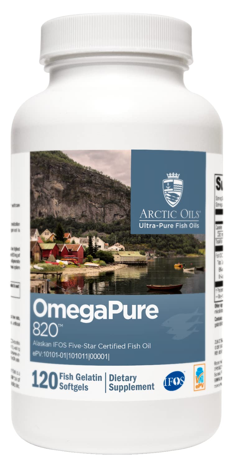 XYMOGEN OmegaPure 820 - Cardiovascular & Brain Support - IFOS Five-Star Certified Fish Oil - DHA EPA Omega-3 Supplement - 120 Softgels