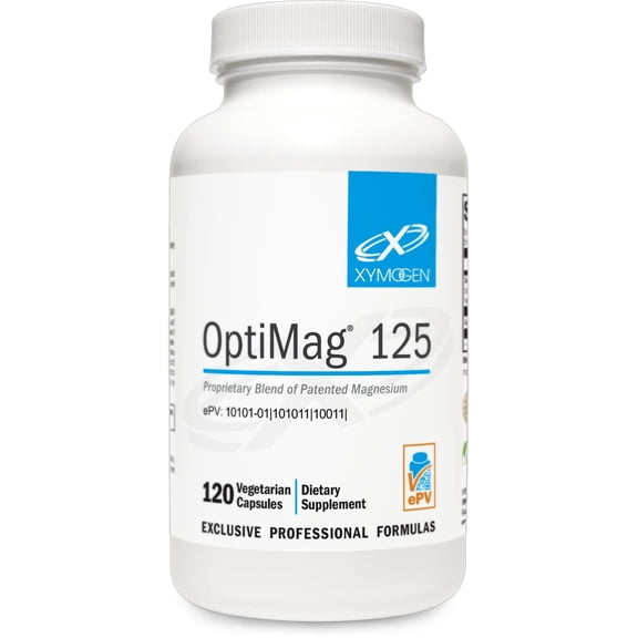 XYMOGEN OptiMag 125 - Magnesium Supplement with Di-Magnesium Malate & Glycinate Lysinate to Support Nerve, Muscle, Bone Health + Heart Health (120 Capsules)