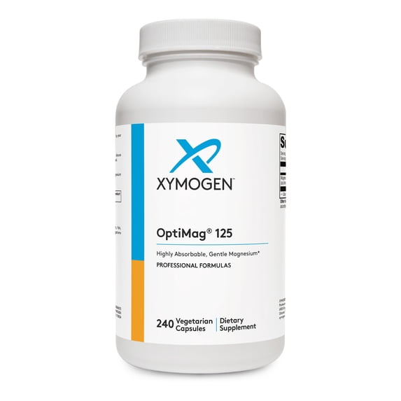 XYMOGEN OptiMag 125 - Magnesium Glycinate & Malate - Muscle & Nervous System Support - Gentle Daily Magnesium - 240 Capsules