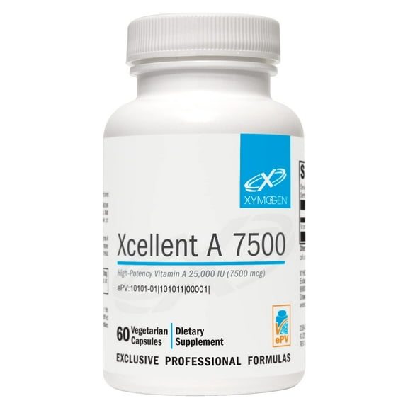 XYMOGEN Xcellent A 7500-25,000 IU High-Potency Vitamin A Supplement (Retinyl Palmitate) - Supports Healthy Immune Function, Healthy Skin + Mucous Membranes (60 Capsules)