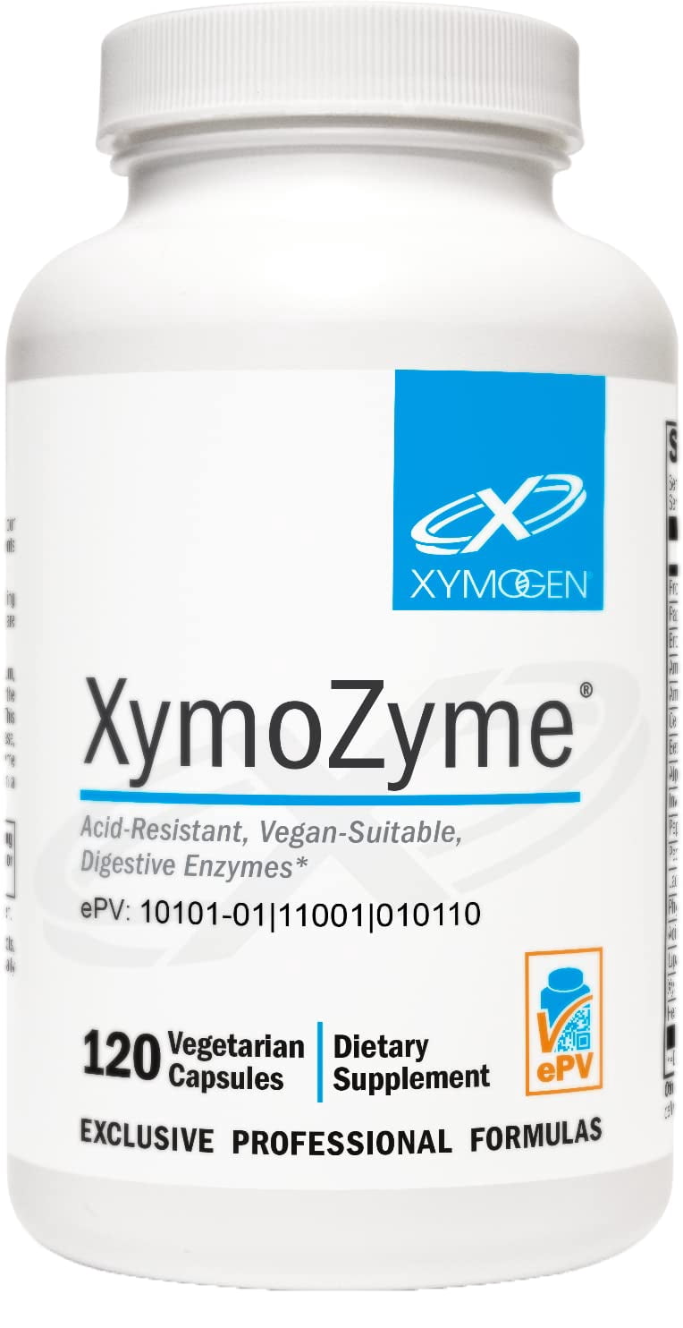 XYMOGEN XymoZyme - Vegan, Multi-Enzyme Digestive Supplement - Plant-Based Digestive Enzymes for Women & Men - Support Gut Health + Nutrient Absorption - Breakdown Lactose, Beans & More (120 Capsules)