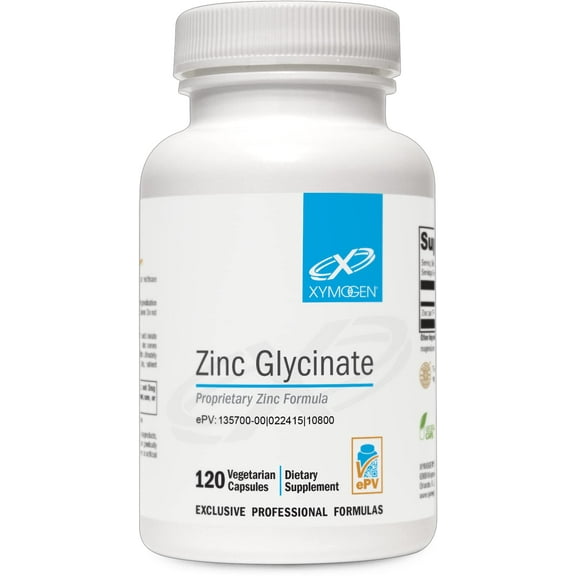 XYMOGEN Zinc Glycinate - 20mg Chelated Zinc Supplement - Zinc Bisglycinate Chelate for Enhanced Absorption - Mineral Supplement for Reproductive + Immune Support (120 Vegan Zinc Capsules)