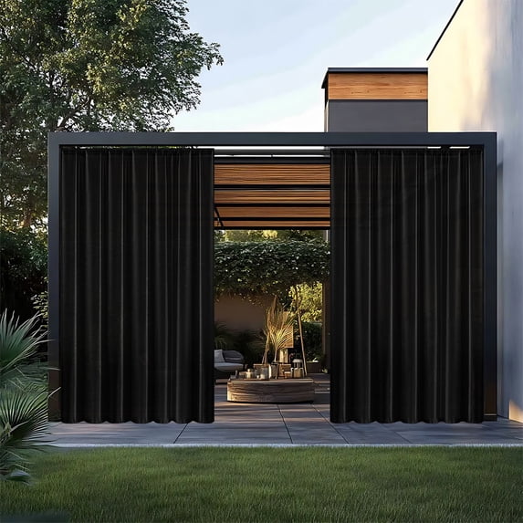 XYRSRUW 1PC Rainproof Outdoor Gazebo Curtains, Durable Polyester, Waterproof & Semi-Shading Function, Elegant Modern Design, Ideal for Patios and Courtyards(52"x84",Black)