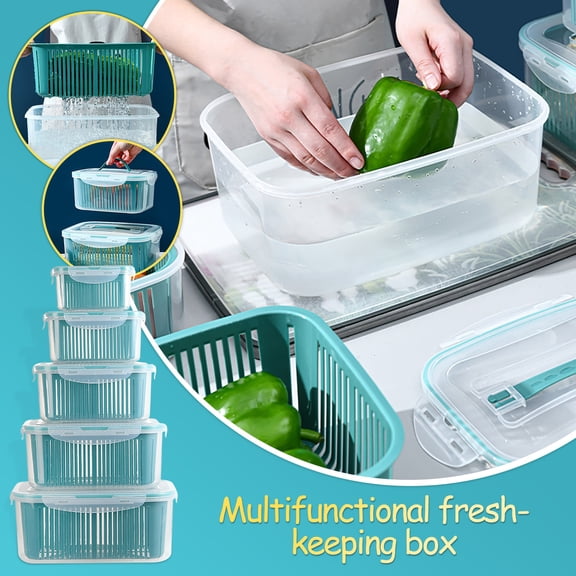 XYRSRUW 5 Pcs Fruit and Vegetable Storage Bins with Lids, Produce and Food Storage Containers for Refrigerator, Freshness Keeping Organizer for Berries, Vegetables, and More