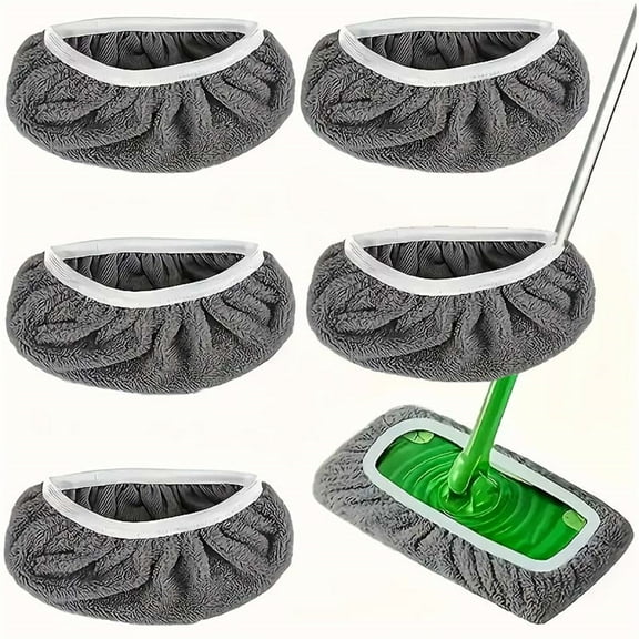 XYRSRUW 5PC Flat Mop Replacement Cloth Covers, 5-Pack Fleece Mop Pads for Wet and Dry Cleaning, Reusable Microfiber Mop Towels for Home and Office Use(Gray,L)