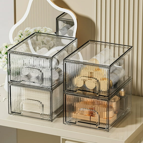XYRSRUW Acrylic Storage Box, Transparent Organizer Drawer, Cosmetic Pull Out Organizer, Household Sundry Storage