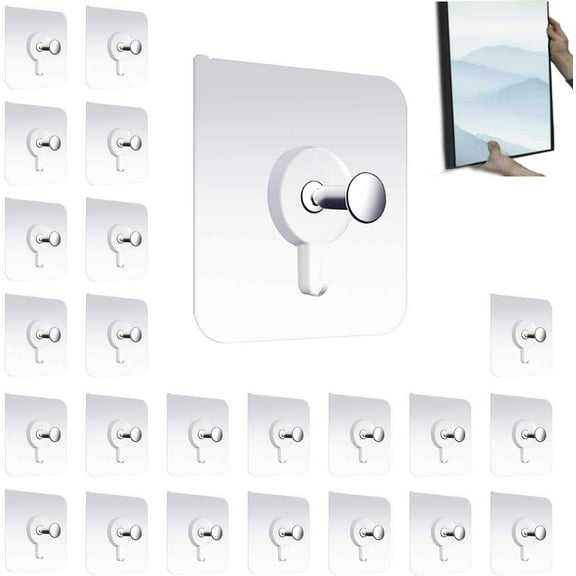 XYRSRUW Adhesive Wall Hooks, Heavy Duty No-Drill Hangers, Reusable Clear Sticky Hooks for Home & Kitchen, Strong Hold Up to 11lb