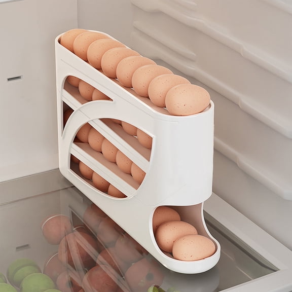 XYRSRUW Automatic Rolling Egg Storage Box, Durable Plastic Organizer, Efficient Side Door Refrigerator Solution, Perfect for Kitchen Storage(White)