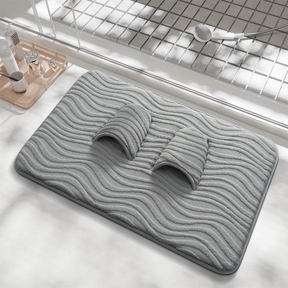 XYRSRUW Bathroom Mat, Wave Patterns Bathroom Floor Mat with Non-Slip Backing, Absorbent Bathroom Rug for Shower or Bath, Soft Microfiber Floor Mat for Household Use(Gray)