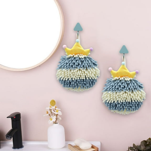 XYRSRUW Chenille Hand Towel, Cute Spherical Hand Wipe, Thickened Absorbent Bathroom Towel, Multifunctional Hanging Hand Towel(Blue)