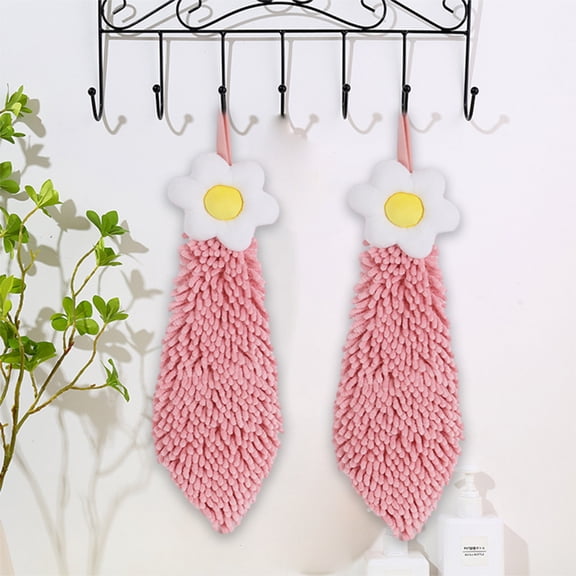 XYRSRUW Chenille Hand Towel, Cute Spherical Hanging Towel with Absorbent Microfiber, Decorative Multi-functional Hand Wipe, Thickened Soft Hand Drying Cloth(Pink)