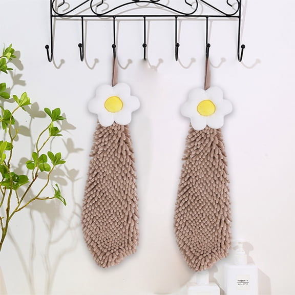 XYRSRUW Chenille Hand Towel, Cute Spherical Hanging Towel with Absorbent Microfiber, Decorative Multi-functional Hand Wipe, Thickened Soft Hand Drying Cloth(Coffee)