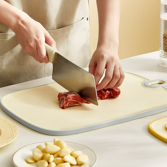 XYRSRUW Chopping Board, Multifunctional Kitchen Cutting Board with Hooks, Double-sided Food Preparation Board, Versatile Plastic Chopping Surface for Fruits and Vegetables(Gray)